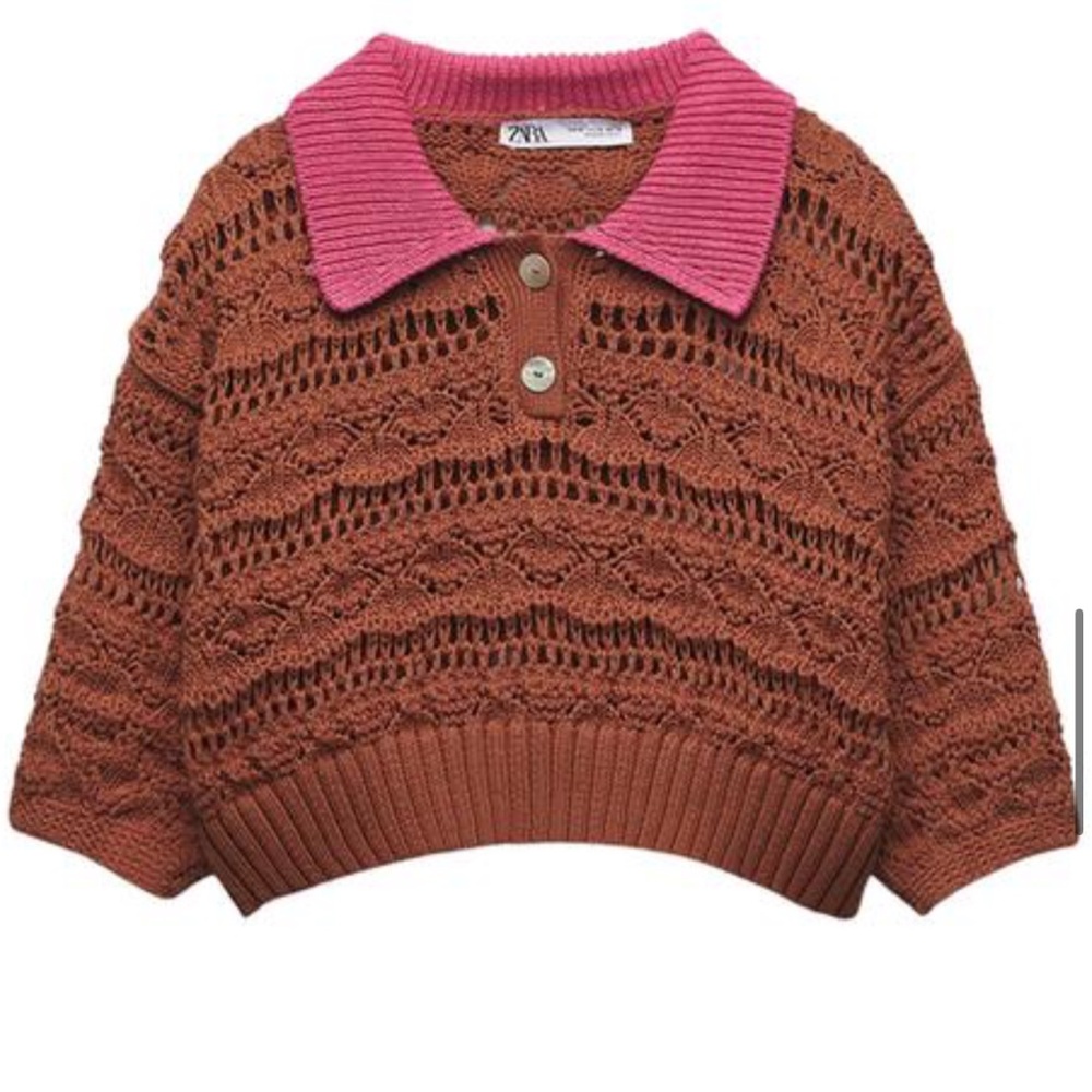 New ZARA POINTELLE KNIT CROP TOP - M